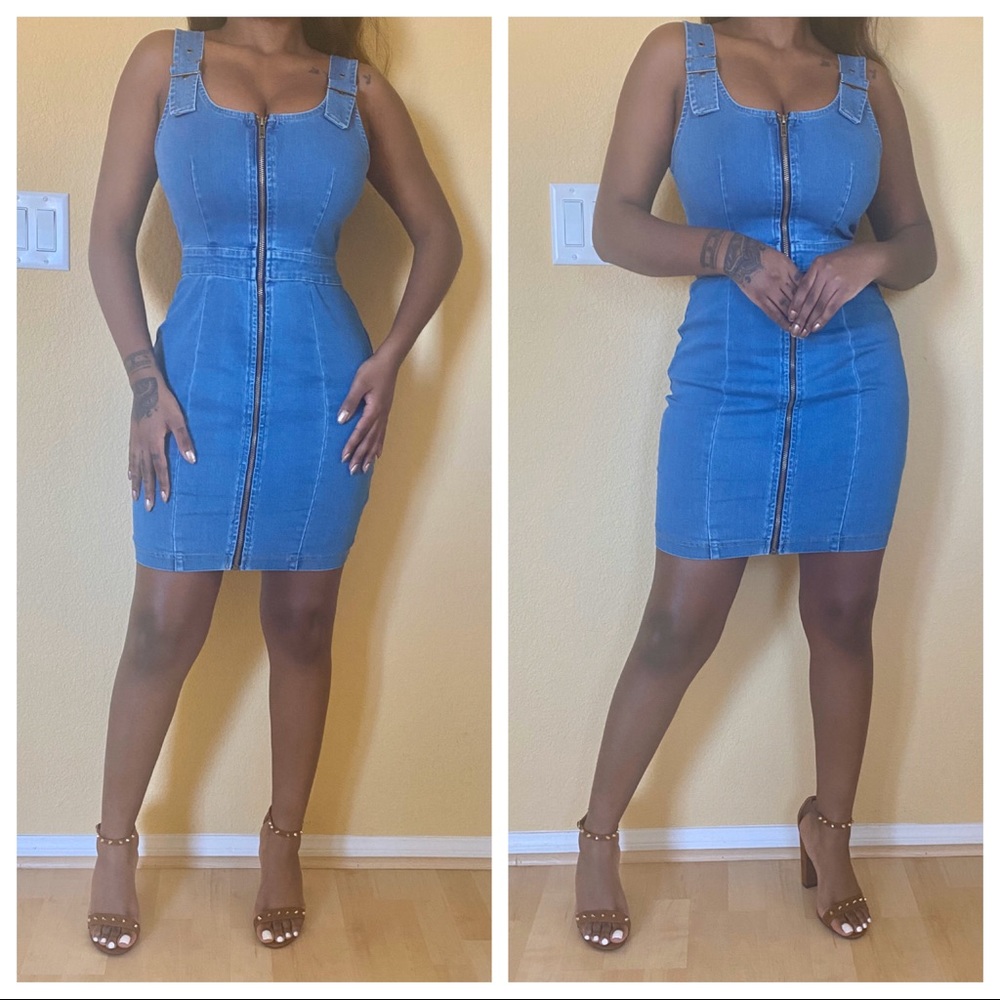 Zip Up Denim Mini Dress